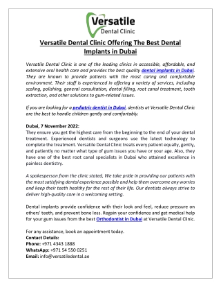 Versatile Dental Clinic Offering The Best Dental Implants in Dubai