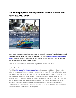 Global Ship Spares and Equipment Market Report and Forecast 2022-2027