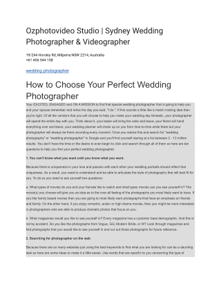 Ozphotovideo Studio _ Sydney Wedding Photographer & Videographer