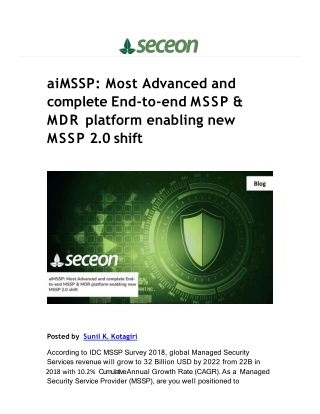 aiMSSP Most Advanced and complete End-to-end MSSP & MDR platform enabling new MSSP 2.0 shift - Seceon