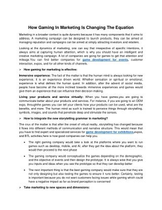 How Gaming In Marketing Is Changing The Equation