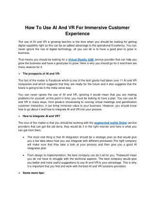 How To Use AI And VR For Immersive Customer Experience
