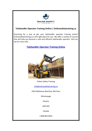 Telehandler Operator Training Online Onlinesafetytraining.ca