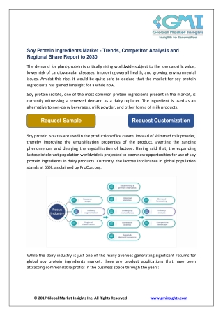 Soy Protein Ingredients Market - Revenue Outlook, Segmentation and Key Trends to
