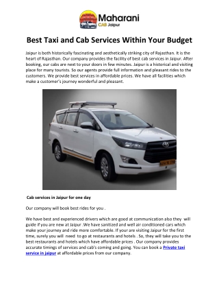 Best Taxi and Cab Services Within Your Budget