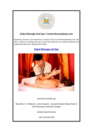 Dubai Massage And Spa  Jumeirahseasidespa.com