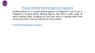 Trusted Online Betting Agency Singapore  Fun27.com