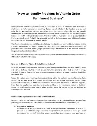 How to Identify Problems in Vitamin Order Fulfillment Business