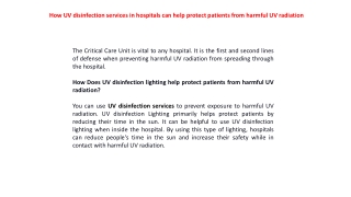 How UV disinfection services in hospitals can help protect patients from harmful UV radiation