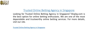 Trusted Online Betting Agency in Singapore  8nplay.com