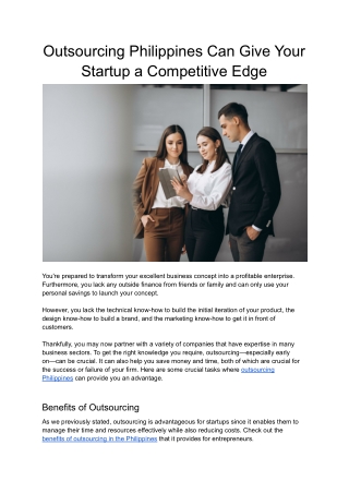Outsourcing Philippines Can Give Your Startup a Competitive Edge