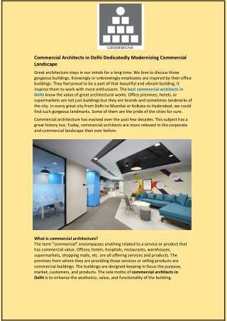 Commercial Architects in Delhi Dedicatedly Modernizing Commercial Landscape