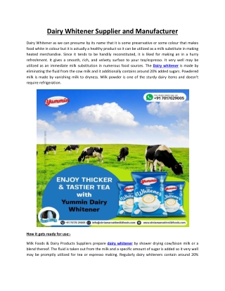 Dairy Whitener Manufacturer and Supplier