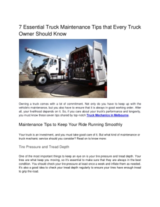7 Essential Truck Maintenance Tips that Every Truck Owner Should Know