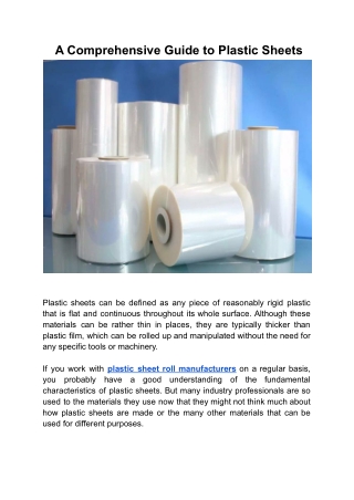A Comprehensive Guide to Plastic Sheets