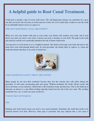 A helpful guide to Root Canal Treatment.