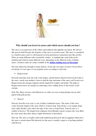 Why should you invest in sarees and which sarees should you buy ?