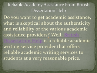 Reliable Academy Assistance From British Dissertation Help
