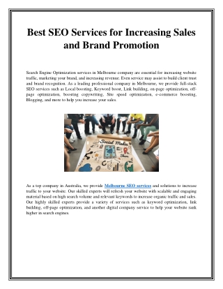 Best SEO Services for Increasing Sales and Brand Promotion