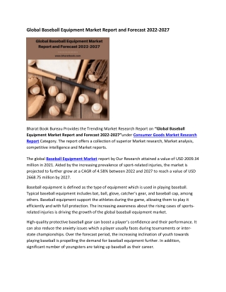 Global Baseball Equipment Market Report and Forecast 2022-2027