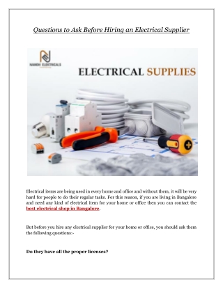 Questions to Ask Before Hiring an Electrical Supplier