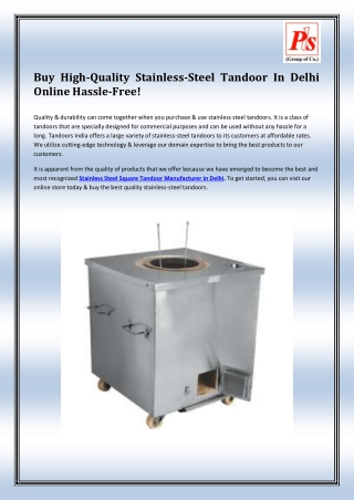 Stainless Steel Tandoor Manufacturer in Delhi