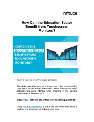 How Can The Education Sector Benefit From Touchscreen Monitors?