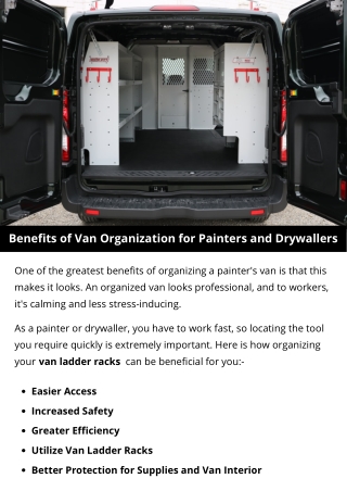 Benefits of Van Organization for Painters and Drywallers