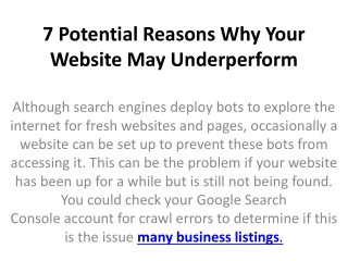 7 Potential Reasons Why Your Website May Underperform
