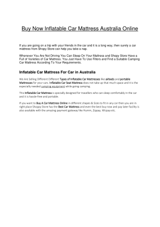 Buy Now Inflatable Car Mattress Australia Online
