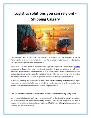 Logistics solutions you can rely on! - Shipping Calgary