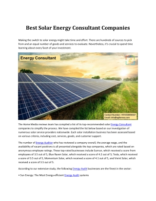 Best Solar Energy Consultant Companies