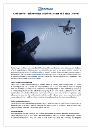 Anti-drone Technologies Used to Detect and Stop Drones