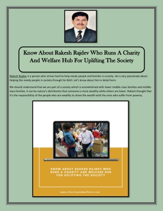 Know About Rakesh Rajdev Who Runs A Charity And Welfare Hub For Uplifting The Society