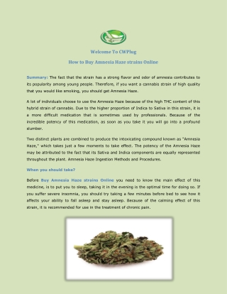How to Buy Amnesia Haze strains Online