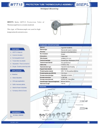 MTT15 Protection Tube Thermocouple Assembly - Weldpad Mounting | Miepl