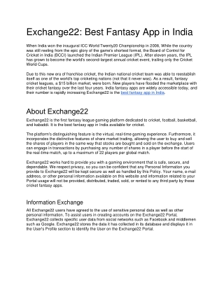 Best fantasy app in India - Exchange22