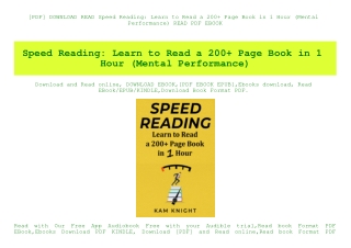[PDF] DOWNLOAD READ Speed Reading Learn to Read a 200  Page Book in 1 Hour (Mental Performance) READ PDF EBOOK