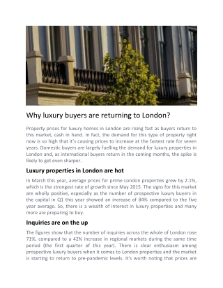 Why luxury buyers are returning to London? - Carpe Diem London