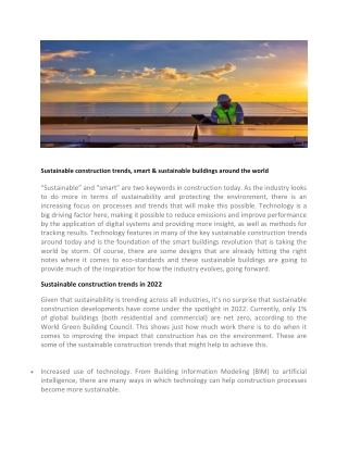 Sustainable construction trends, smart & sustainable buildings around the world - RG Group