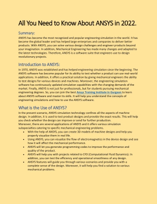 All You Need to Know About ANSYS in 2022