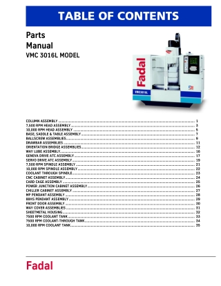 Fadal VMC 3016L MODEL Parts Manual