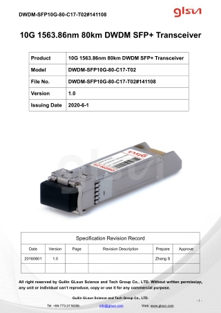 10G 1563.86nm 80km DWDM SFP  Transceiver
