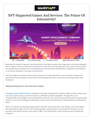 NFT Supported Games And Services The Future Of Interactivity