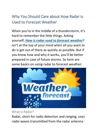 Why You Should Care about How Radar is Used to Forecast Weather