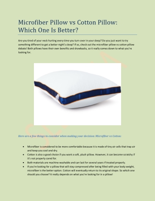 Microfiber Pillow vs Cotton Pillow: Which One Is Better?