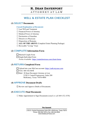 Will and Estate Plan Checklist
