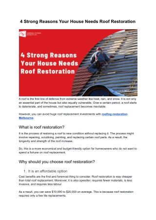 4 Strong Reasons Your House Needs Roof Restoration