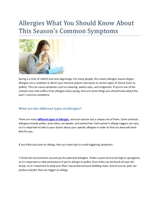 Allergies What You Should Know About This Season's Common Symptoms( 09-11-2022)