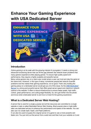 Enhance Your Gaming Experience with USA Dedicated Server